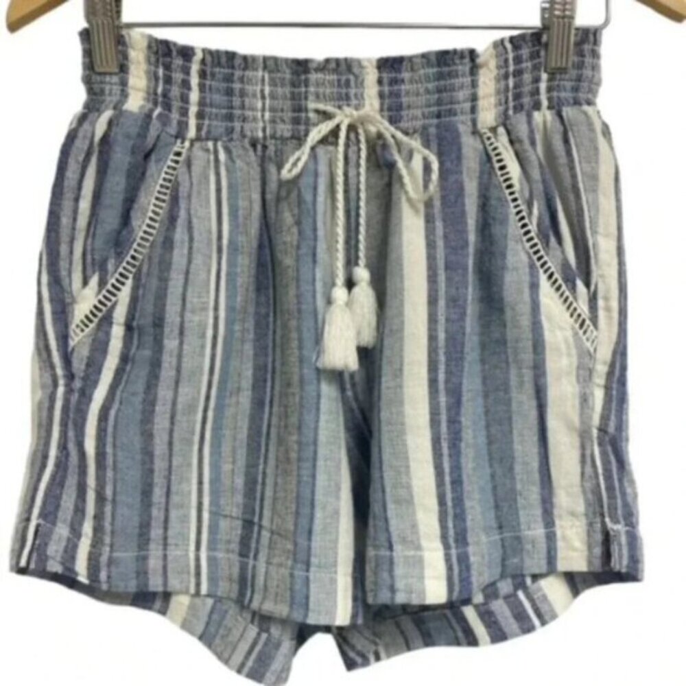 Briggs Women's Linen Blend Pull-On Shorts with Pockets‎ Size Small Blue Stripe